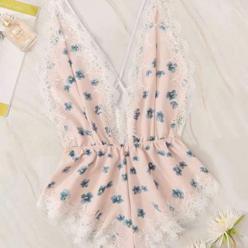 Baby Clothing Night - Women's Strapless One-Piece Printed Lace Trim