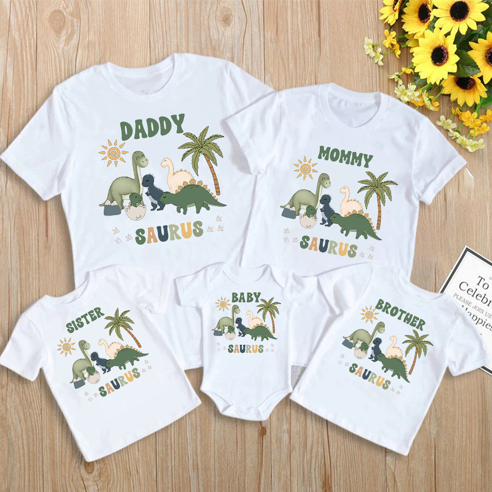 Cartoon Dinosaur Print Family  - مراجعة Baby Clothing Sets Boy وسعره