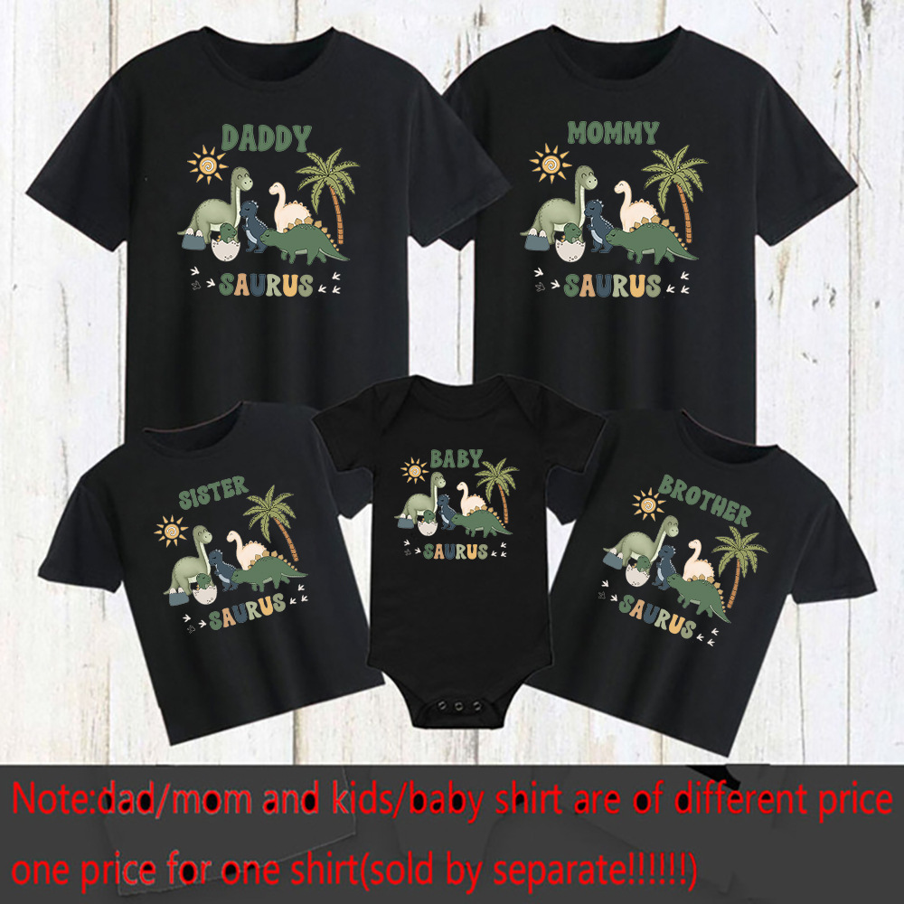 Cartoon Dinosaur Print Family  - مراجعة Baby Clothing Sets Boy وسعره