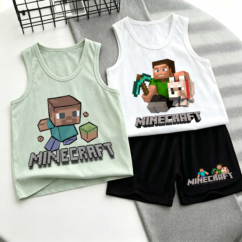 Minecrafted Children Vest+shor - مراجعة Baby Clothing Sets Boy وسعره