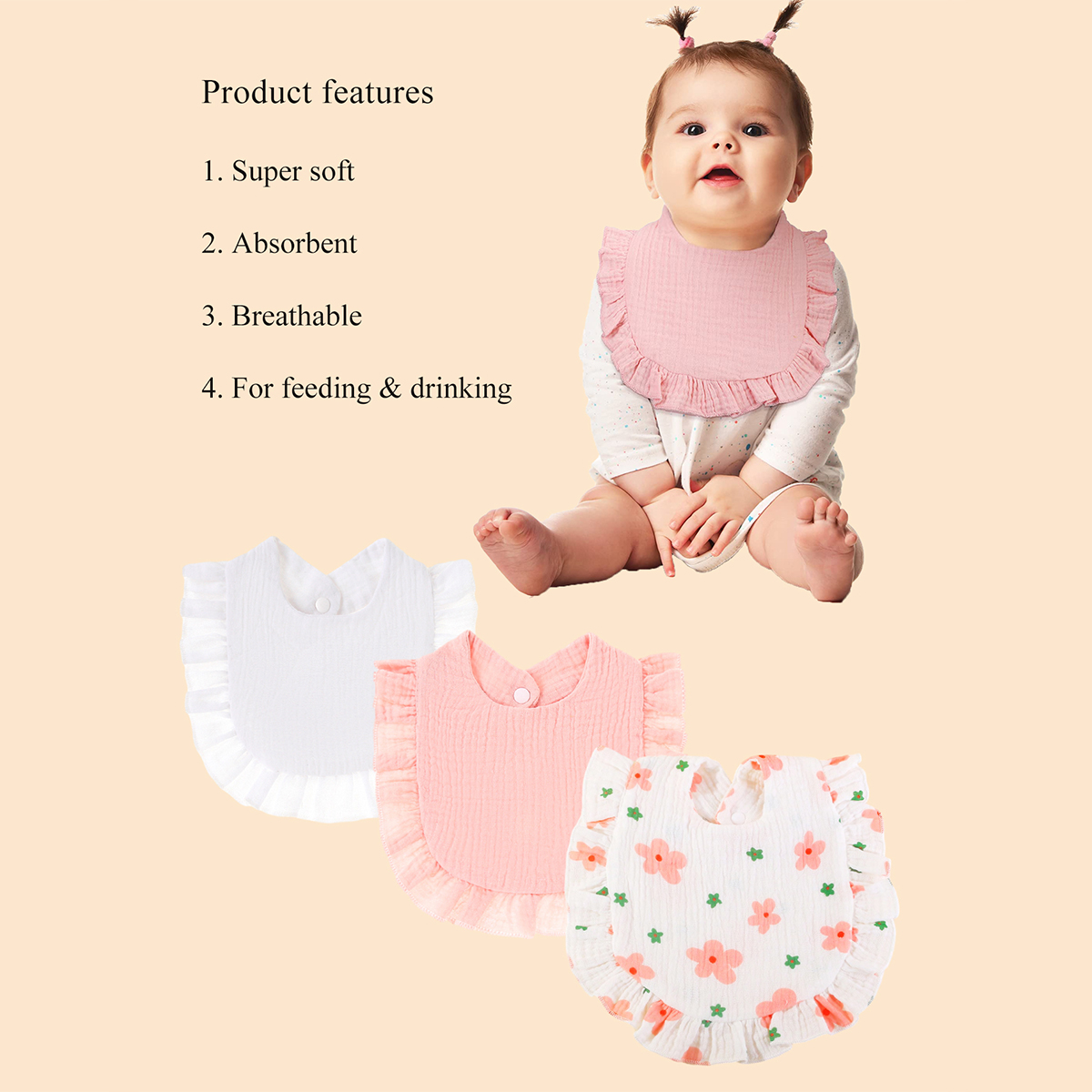 3pcs/set Baby Muslin Bibs Soft - مراجعة Baby Clothing Fabric وسعره